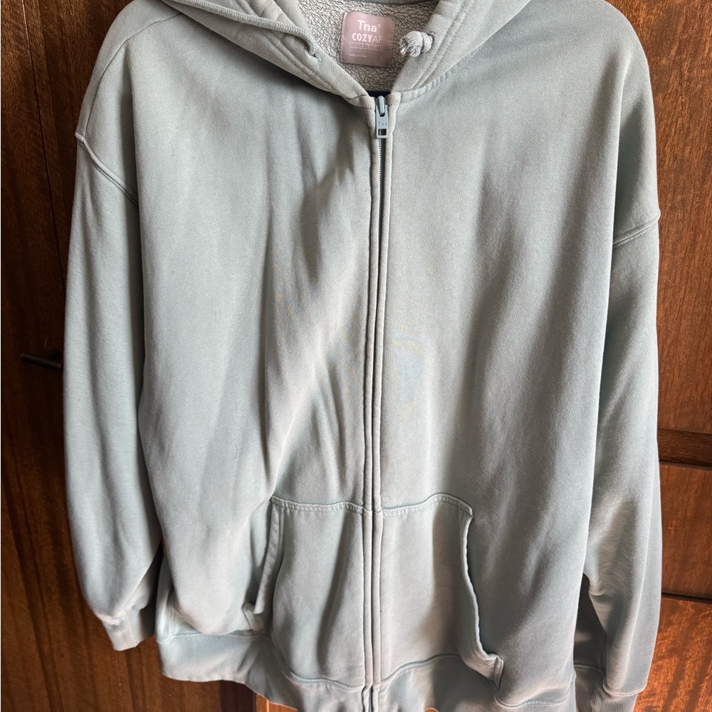 The Aritzia CozyAF Zip-Up Hoodie in Light Teal